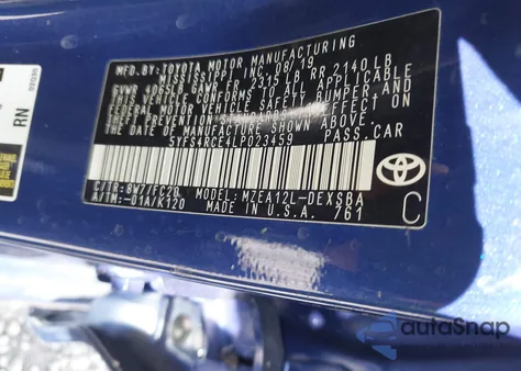 2020 Toyota Corolla Se from USA, damaged, VIN 5YFS4RCE4LP023459